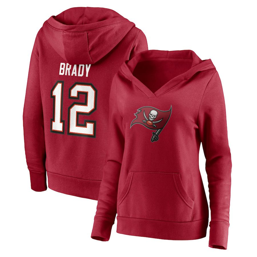 Women Tampa Bay Buccaneers #12 Tom Brady Fanatics Branded Red Player Icon Name & Number Pullover Hoodie->women nfl jersey->Women Jersey